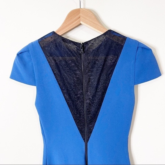 Alice + Olivia Hollis Blue Royal Black Lace Cap Sleeves Sheath Dress Size 2 US - Picture 5 of 7